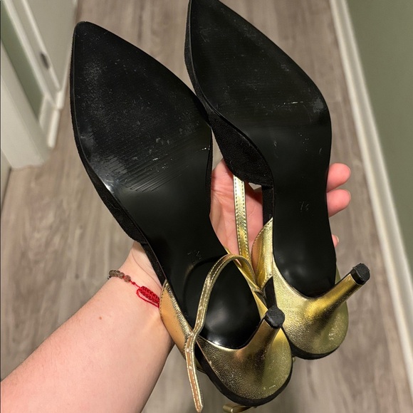 Gold Bow & Black D'orsay High Heels Slingback - Picture 5 of 7